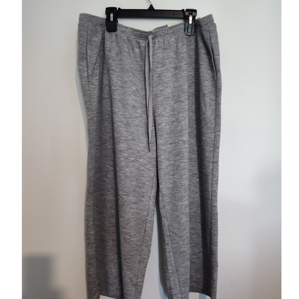 Max Studio London Womens 2X Cropped Wide Leg Trousers Grey Heather Mid Rise NEW